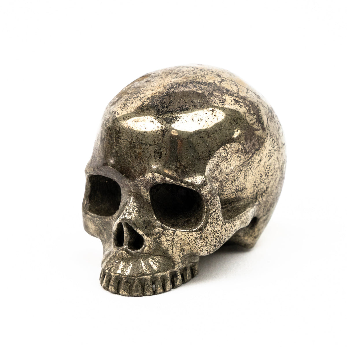 Gold Iron Pyrite Skull - Hand Carved 3.25" Jawless Crystal Skull