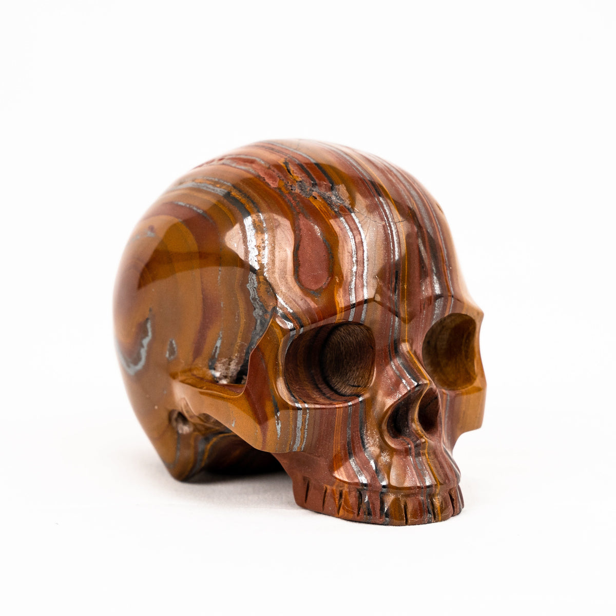 Red Iron Tigers Eye Skull - Hand Carved 4.25" Jawless Crystal Skull