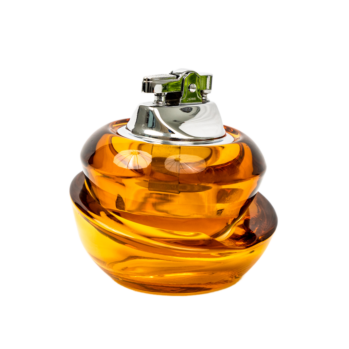 Vintage Viking Glass Horseshoe Slant Ashtray & Table Lighter Set - Amber