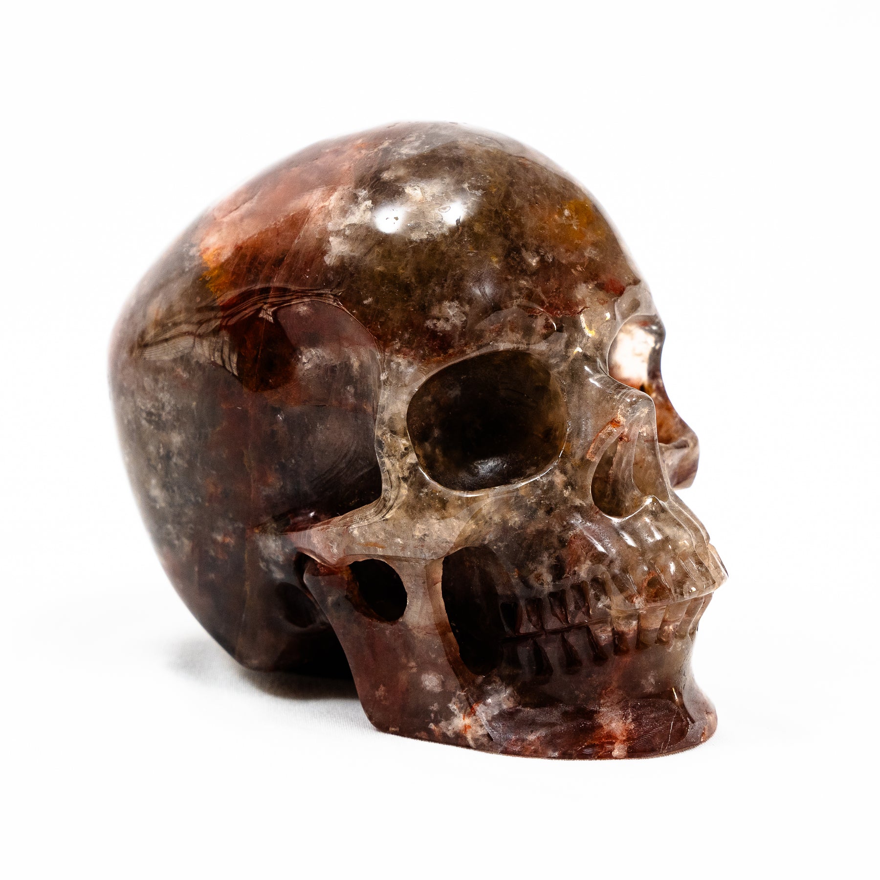 Hematite Fire Quartz Crystal Skull - Large Hand Carved 5" Reiki Chakra Healing Crystal Skull Stone