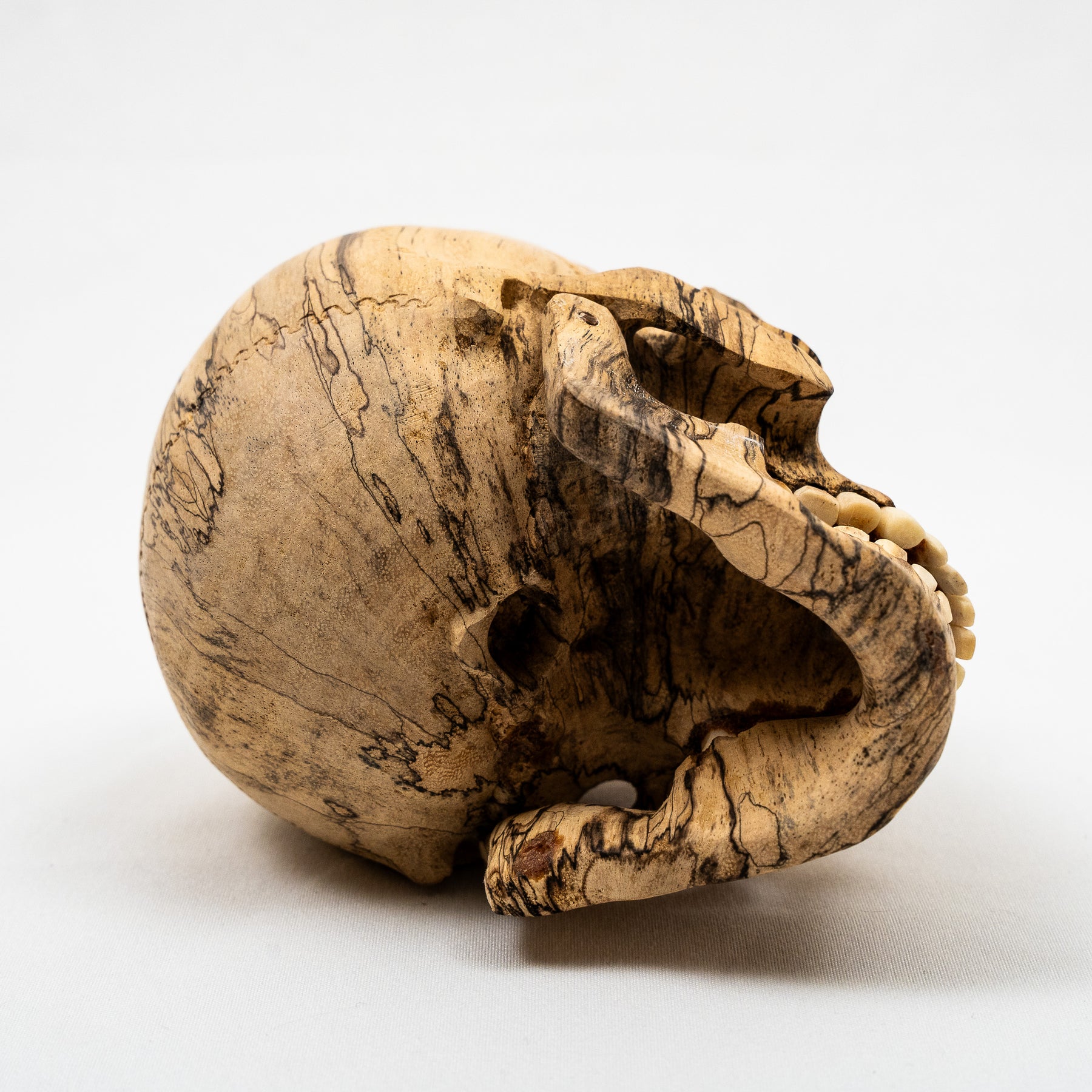 Wood Skull - Life Size Large 5" Hand Carved Human Skull Replica Skeleton Head