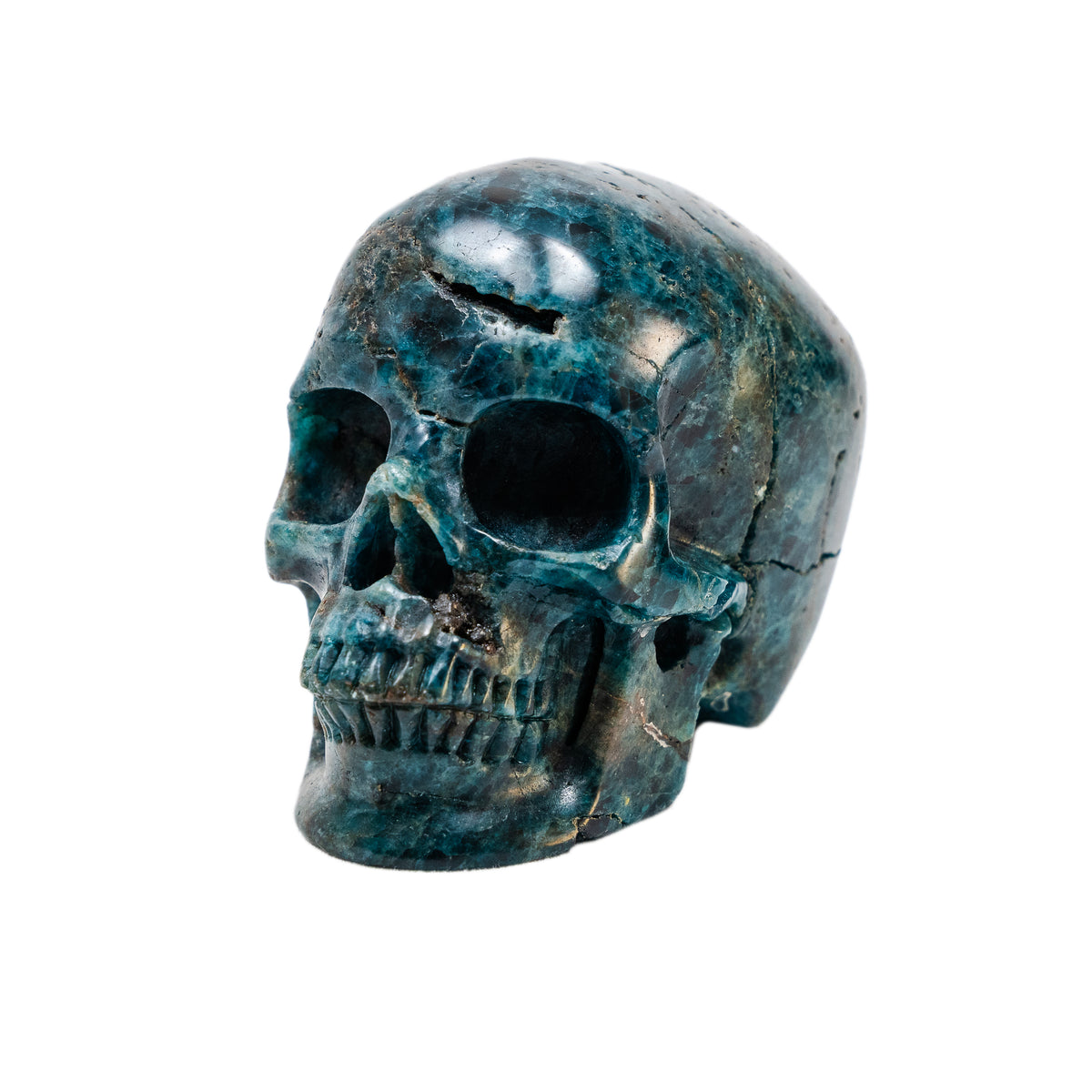 Blue Apatite Crystal Skull - Hand Carved 4" Reiki, Chakra Healing Crystal Skull Stones RARE