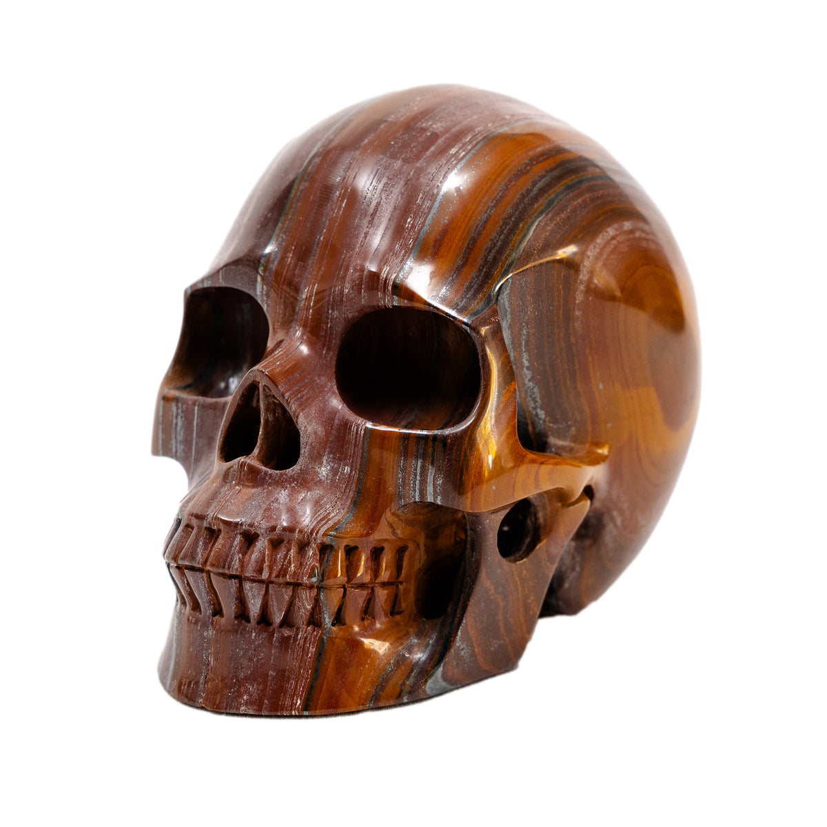 Red Iron Tigers Eye Quartz Crystal Skull - Large Hand Carved 5" Reiki, Chakra Healing Stone Skull