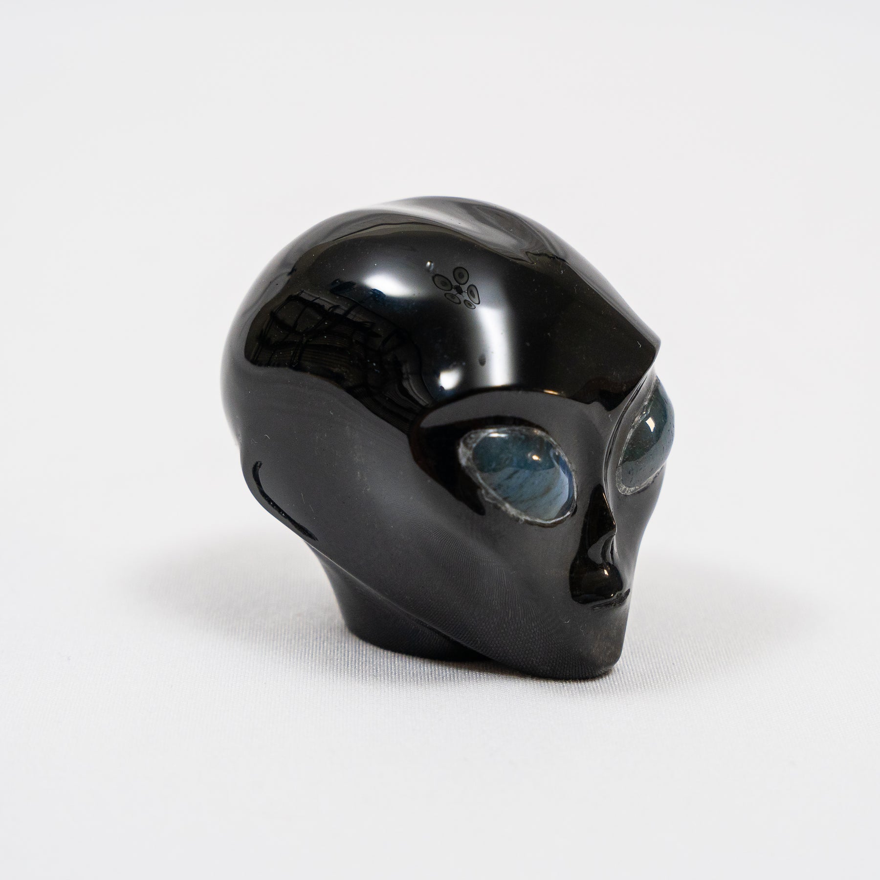 Black Obsidian Mini Crystal Alien w/ Labradorite Eyes - Hand Carved 2" Healing Crystal Reiki Chakra Star Being Stone