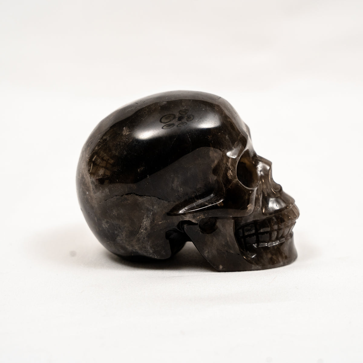 Black Quartz Crystal Skull - Hand Carved 3.5" Large Skull