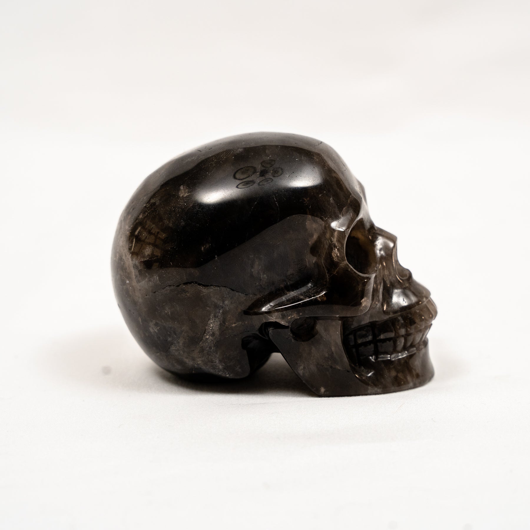 Black Quartz Crystal Skull - Hand Carved 3.5" Large Skull