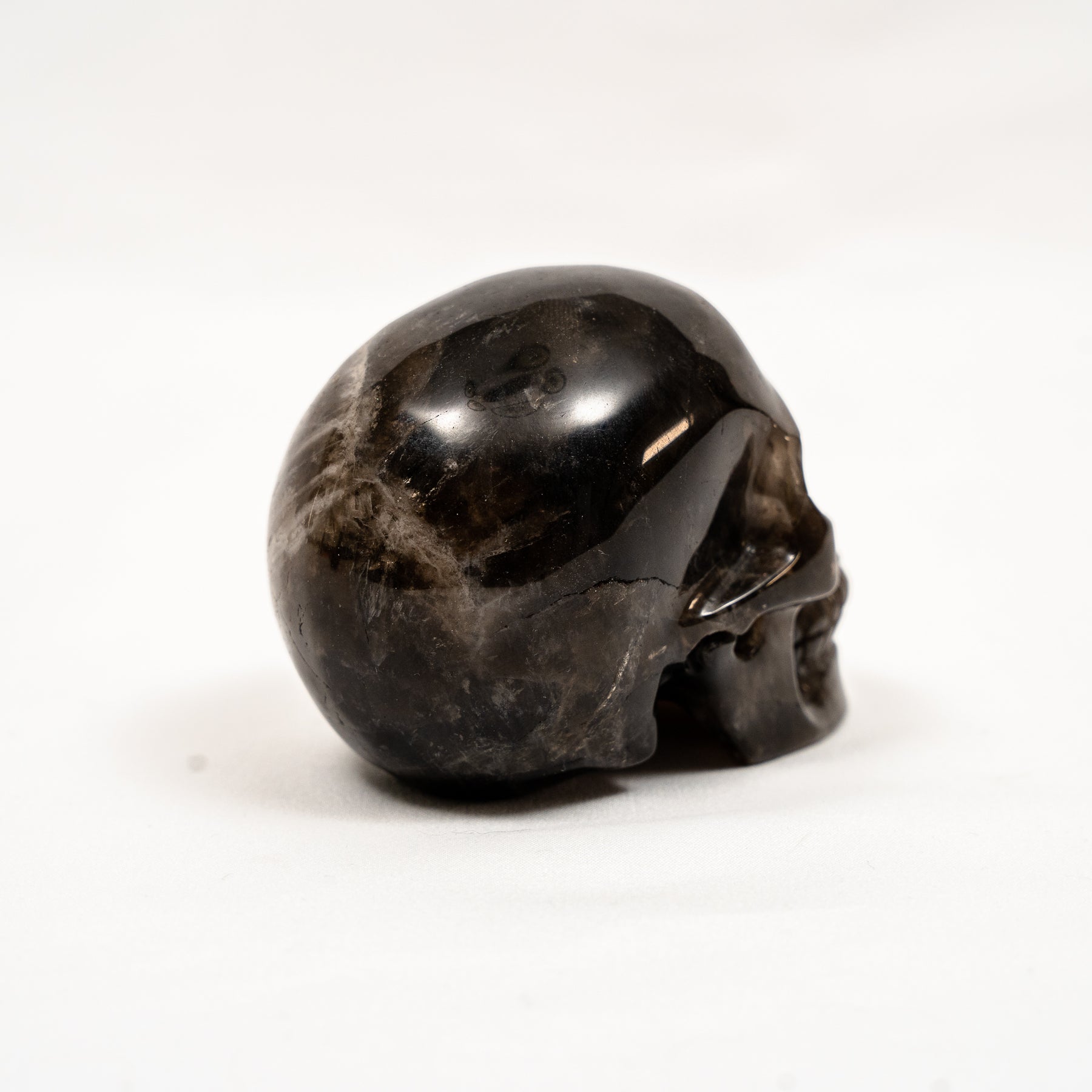 Black Quartz Crystal Skull - Hand Carved 3.5" Large Skull