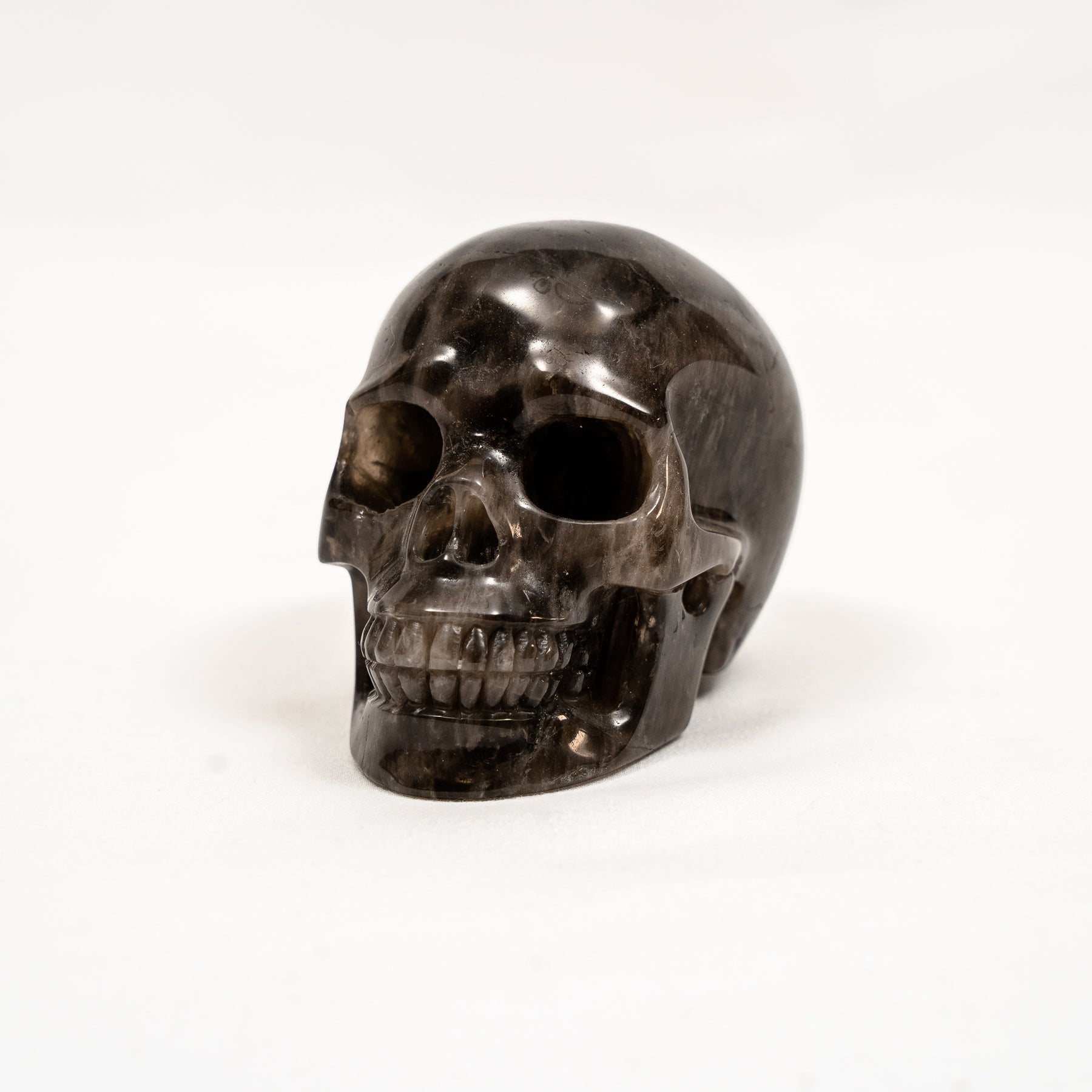 Black Quartz Crystal Skull - Hand Carved 3.5" Large Skull