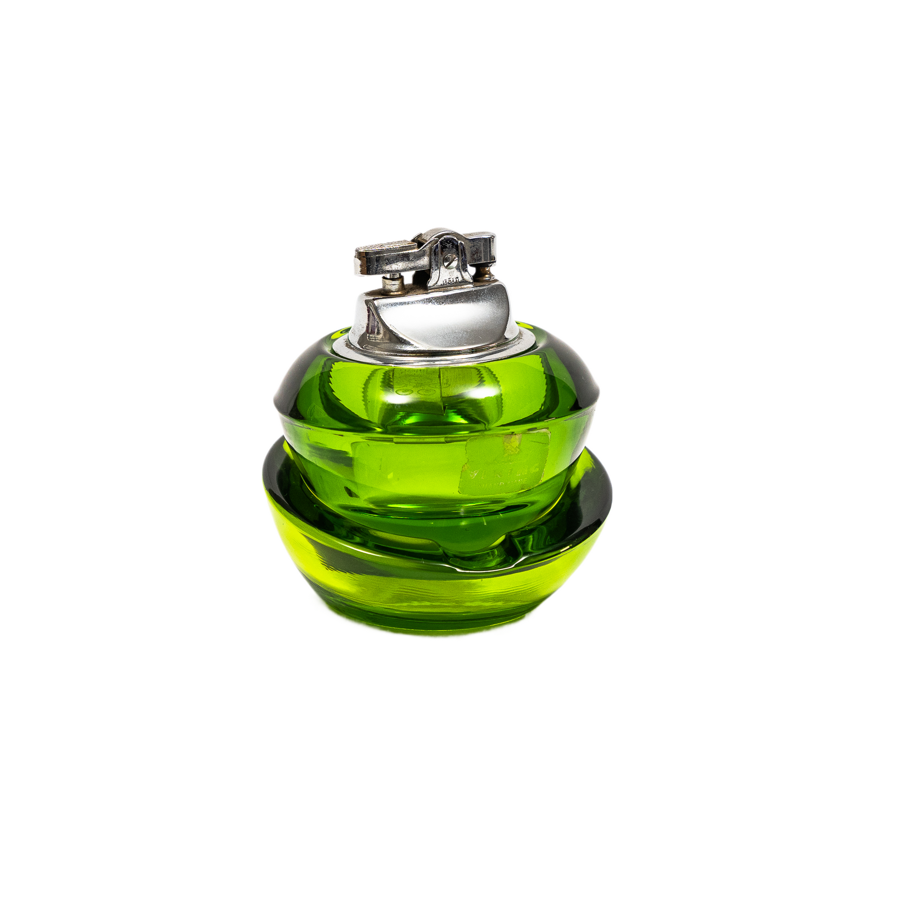 Vintage Viking Glass Horseshoe Slant Ashtray & Table Lighter Set - Avocado Green