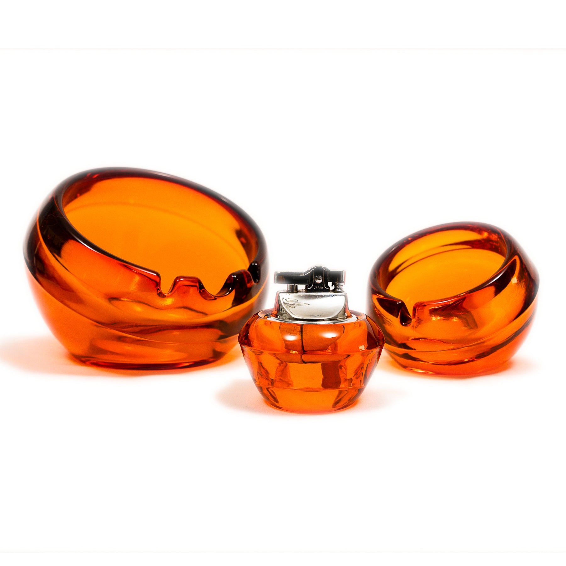 Vintage Viking Glass Orb Ashtray & Table Lighter Set - Persimmon Orange