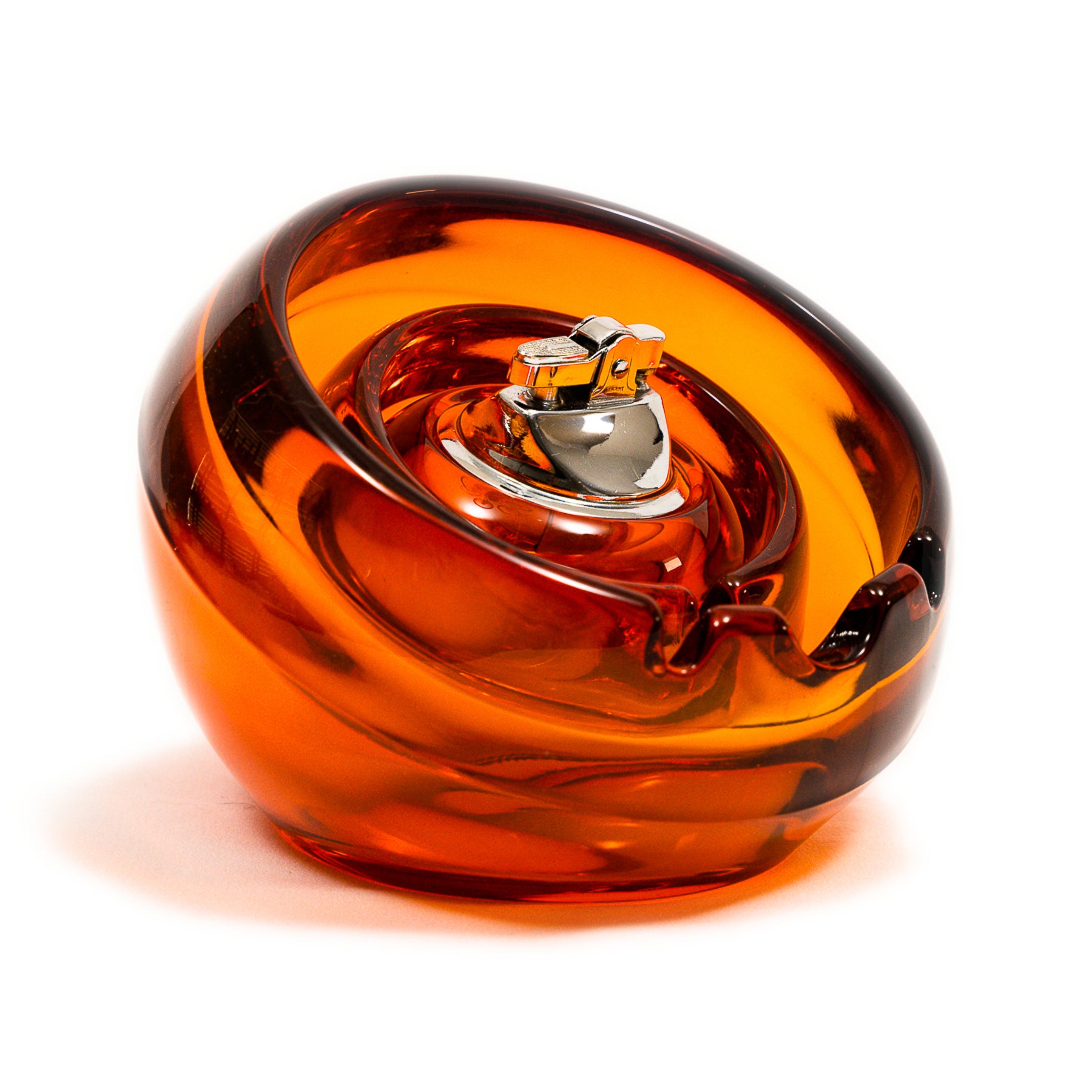 Vintage Viking Glass Orb Ashtray & Table Lighter Set - Persimmon Orange