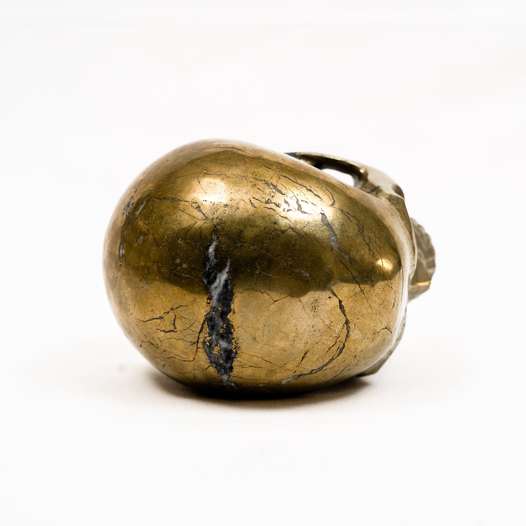 Gold Iron Pyrite Skull Hand Carved 5" Large Jawless Crystal Skull