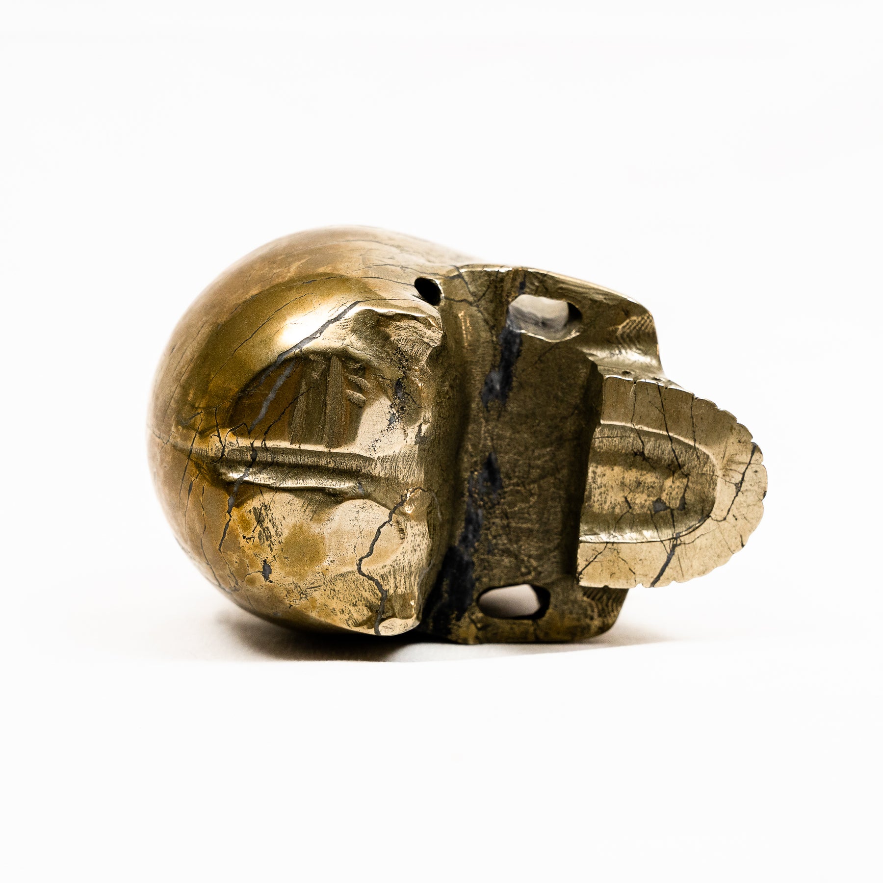 Gold Iron Pyrite Skull Hand Carved 5" Large Jawless Crystal Skull