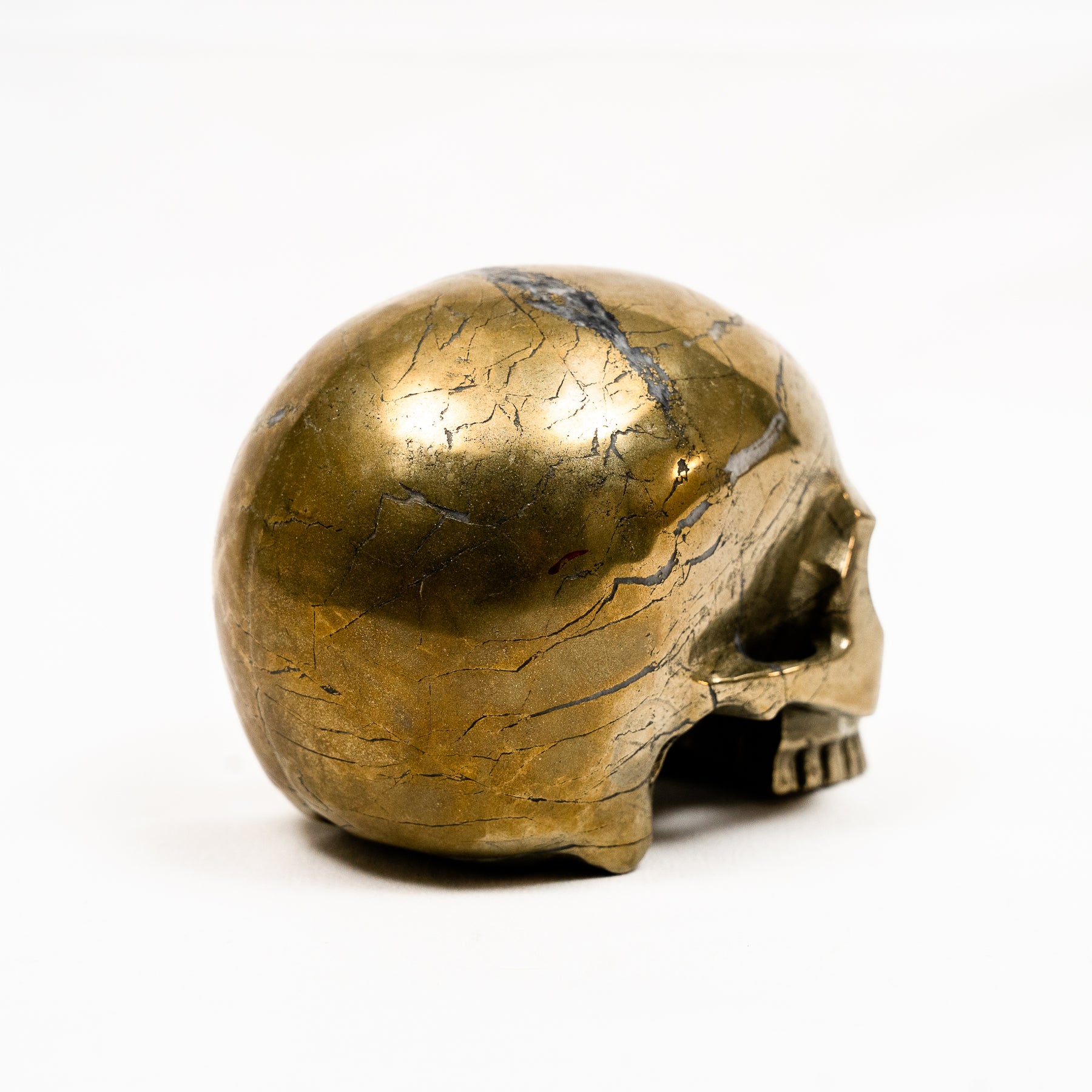 Gold Iron Pyrite Skull Hand Carved 5" Large Jawless Crystal Skull