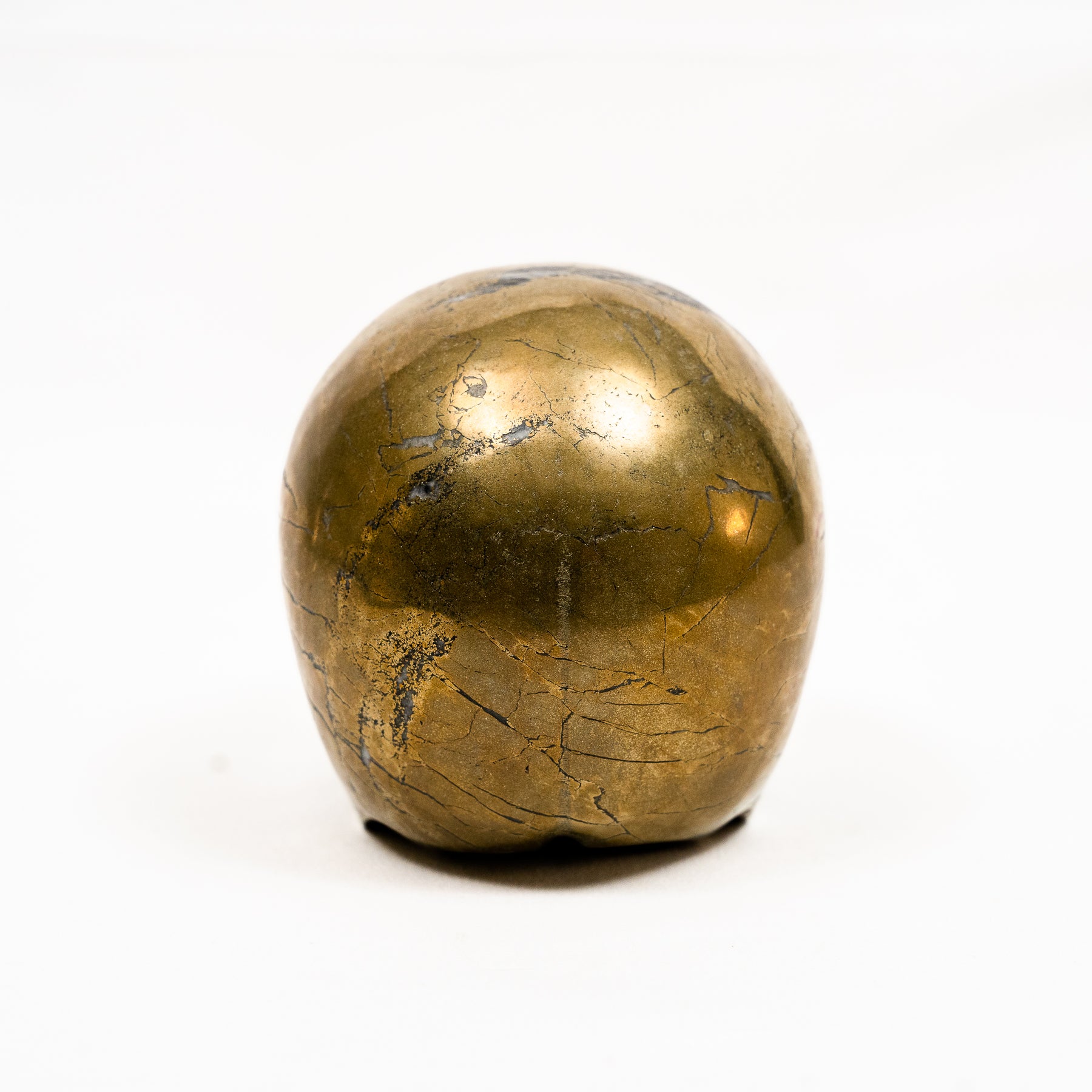 Gold Iron Pyrite Skull Hand Carved 5" Large Jawless Crystal Skull