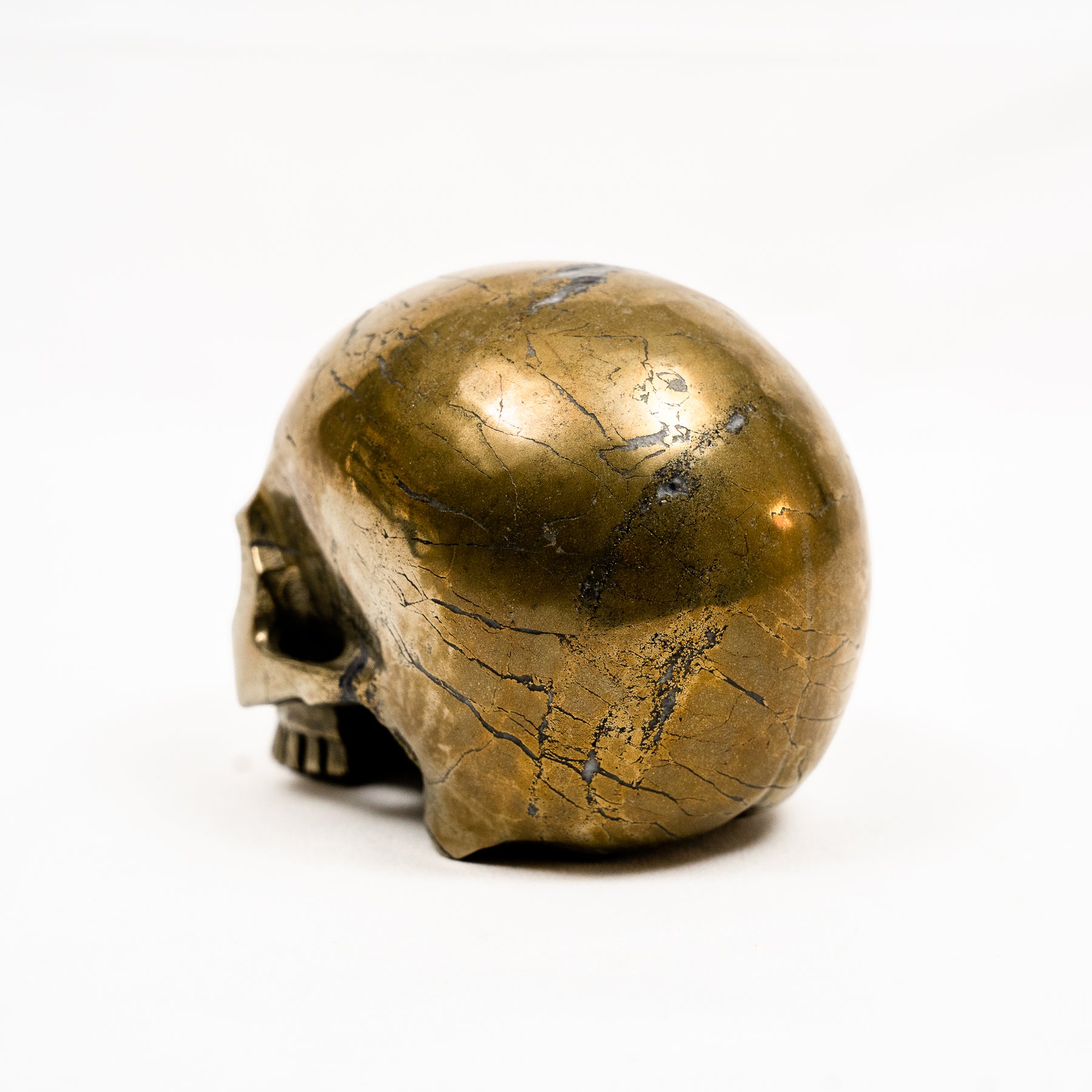 Gold Iron Pyrite Skull Hand Carved 5" Large Jawless Crystal Skull