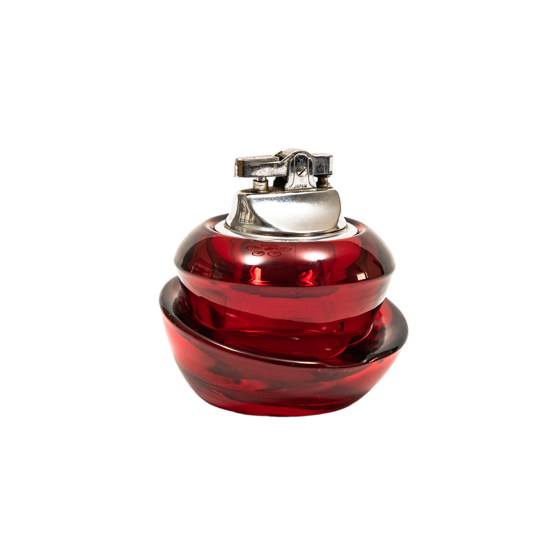 Vintage Viking Glass Horseshoe Slant Ashtray & Table Lighter Set - Ruby Red