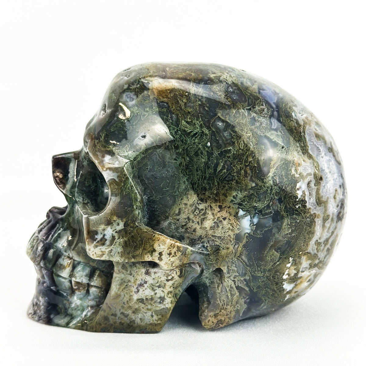 Moss Agate 4.75" Crystal Skull