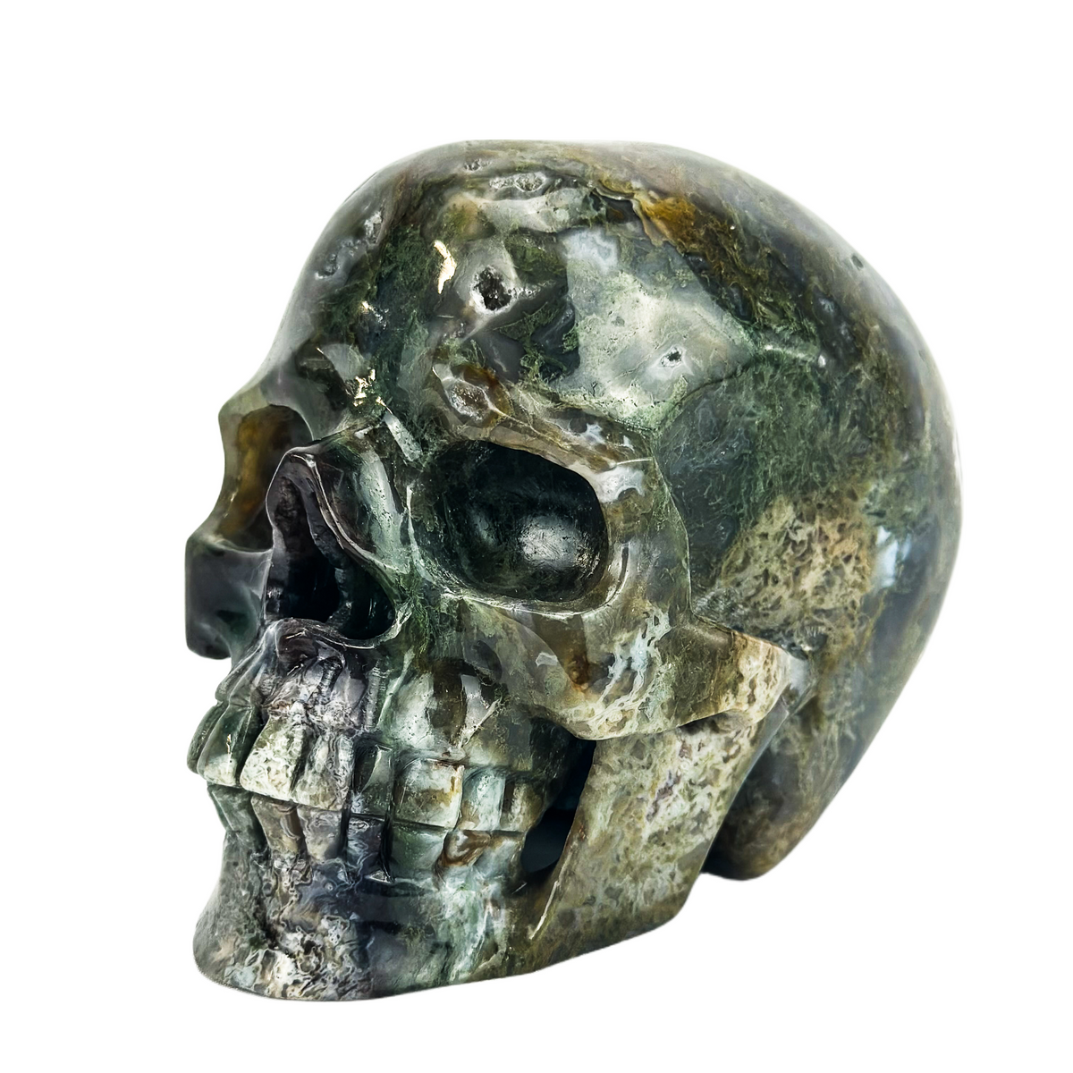 Moss Agate 4.75" Crystal Skull