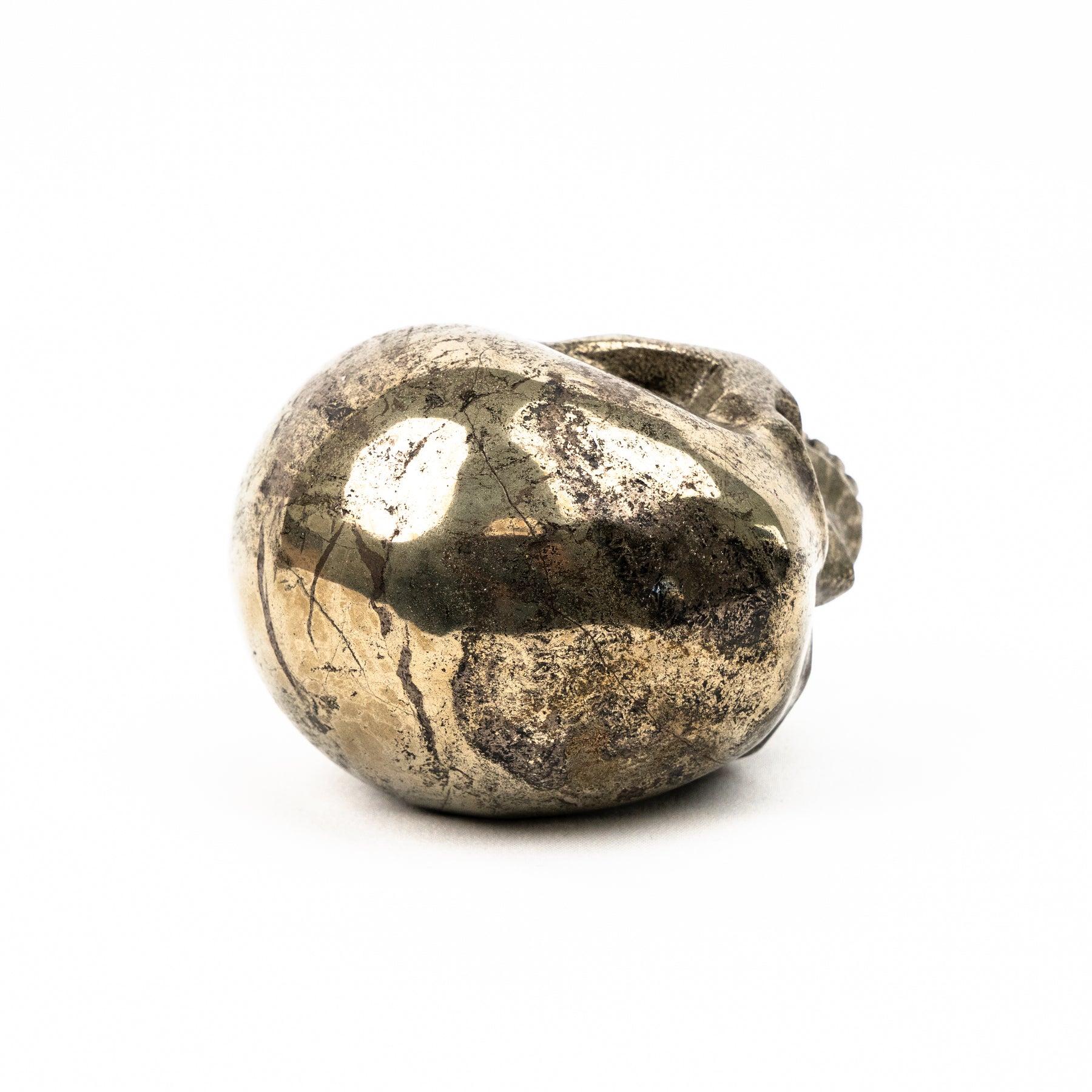 Gold Iron Pyrite Skull - Hand Carved 3.25" Jawless Crystal Skull