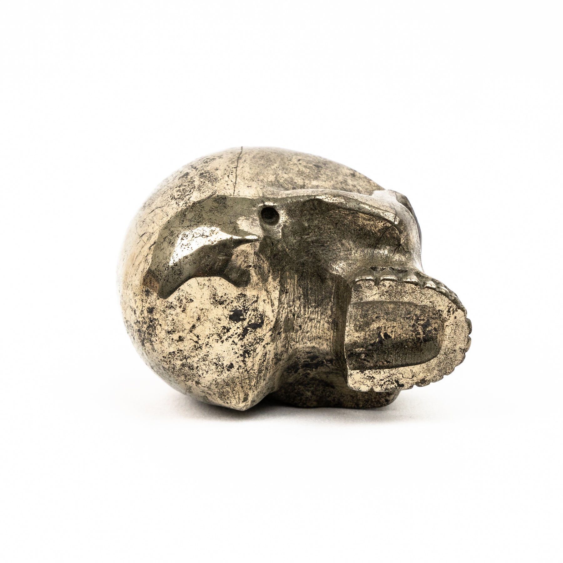 Gold Iron Pyrite Skull - Hand Carved 3.25" Jawless Crystal Skull