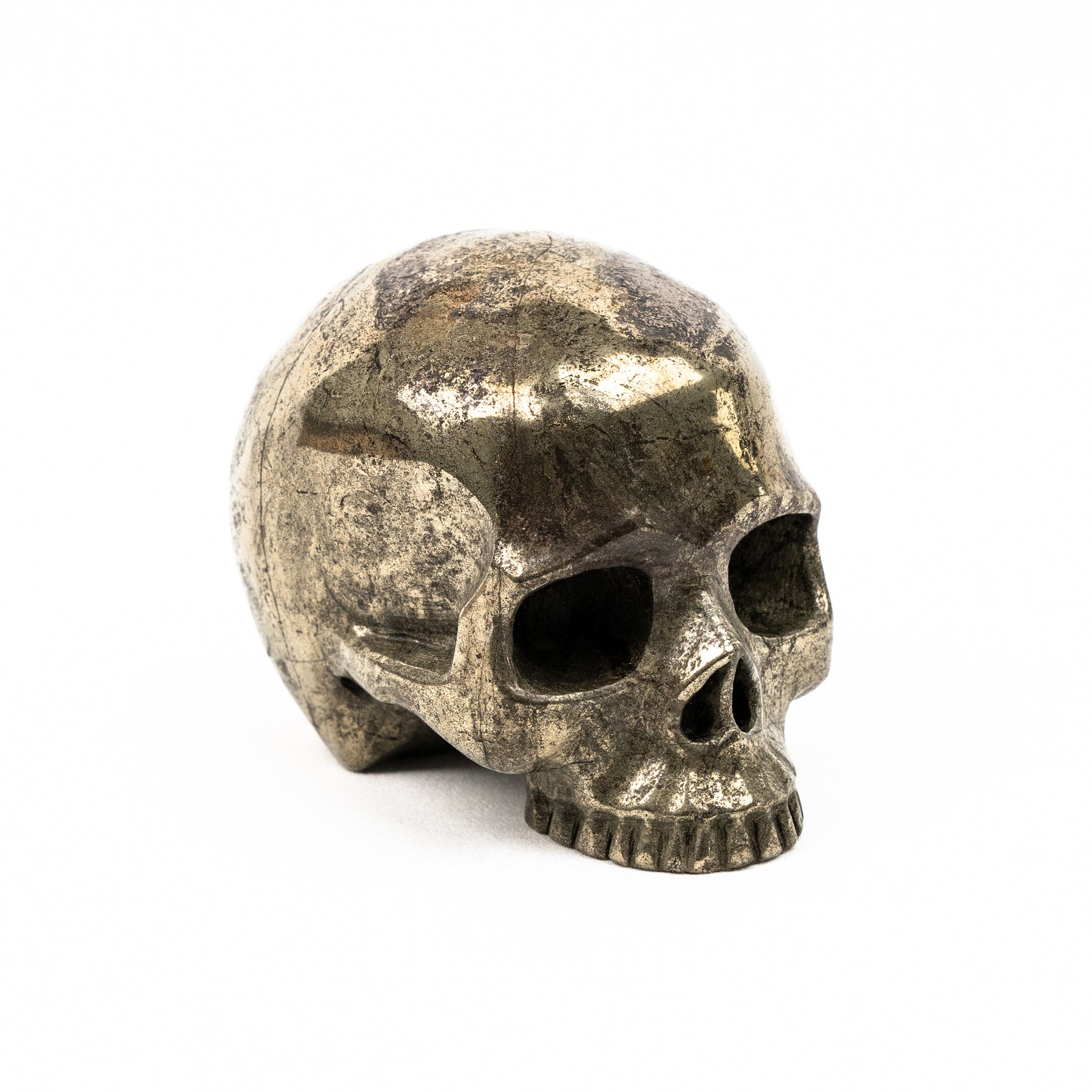 Gold Iron Pyrite Skull - Hand Carved 3.25" Jawless Crystal Skull