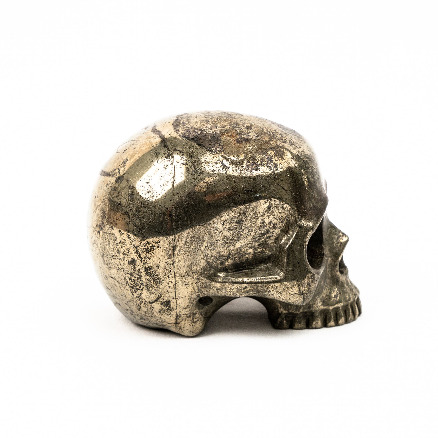Gold Iron Pyrite Skull - Hand Carved 3.25" Jawless Crystal Skull