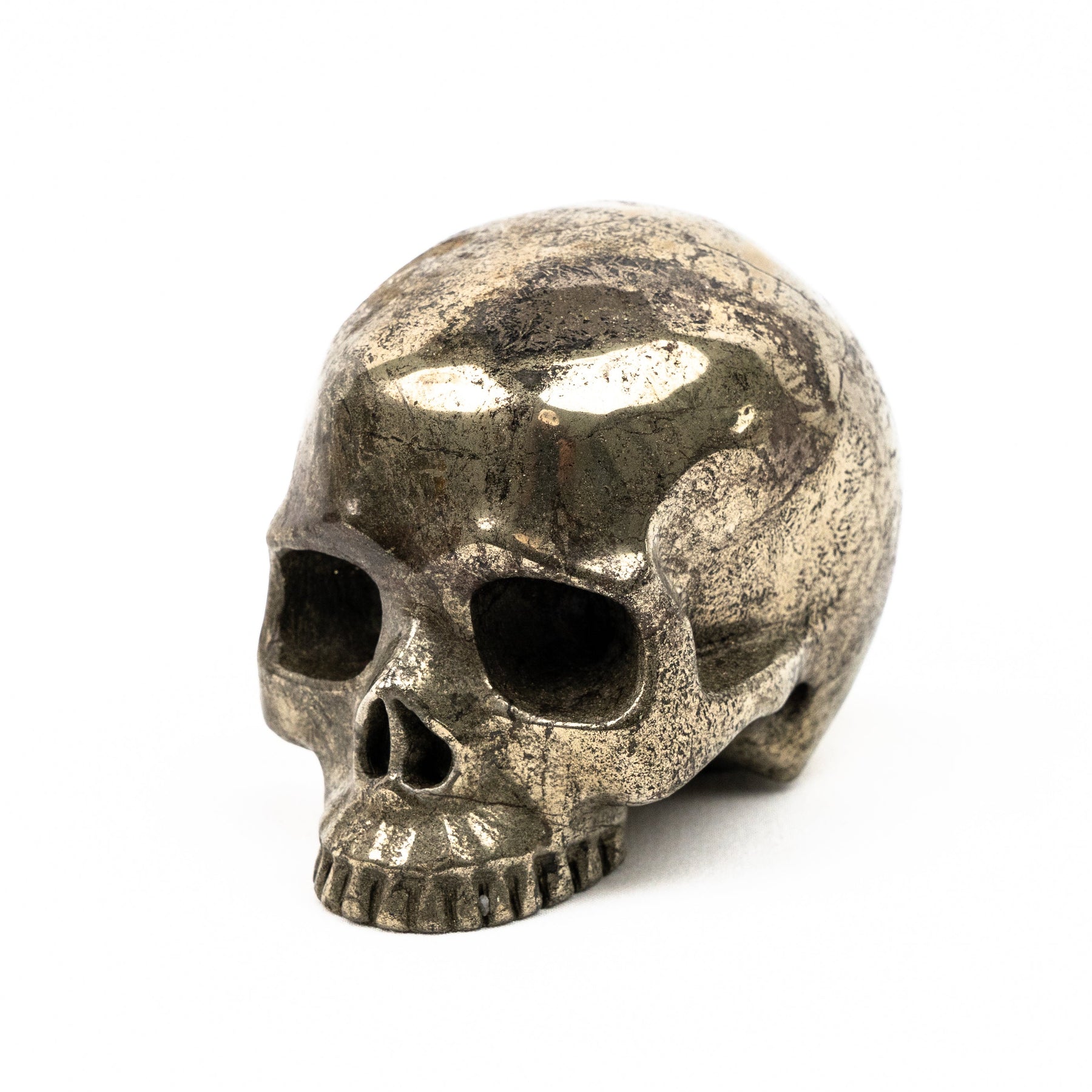 Gold Iron Pyrite Skull - Hand Carved 3.25" Jawless Crystal Skull