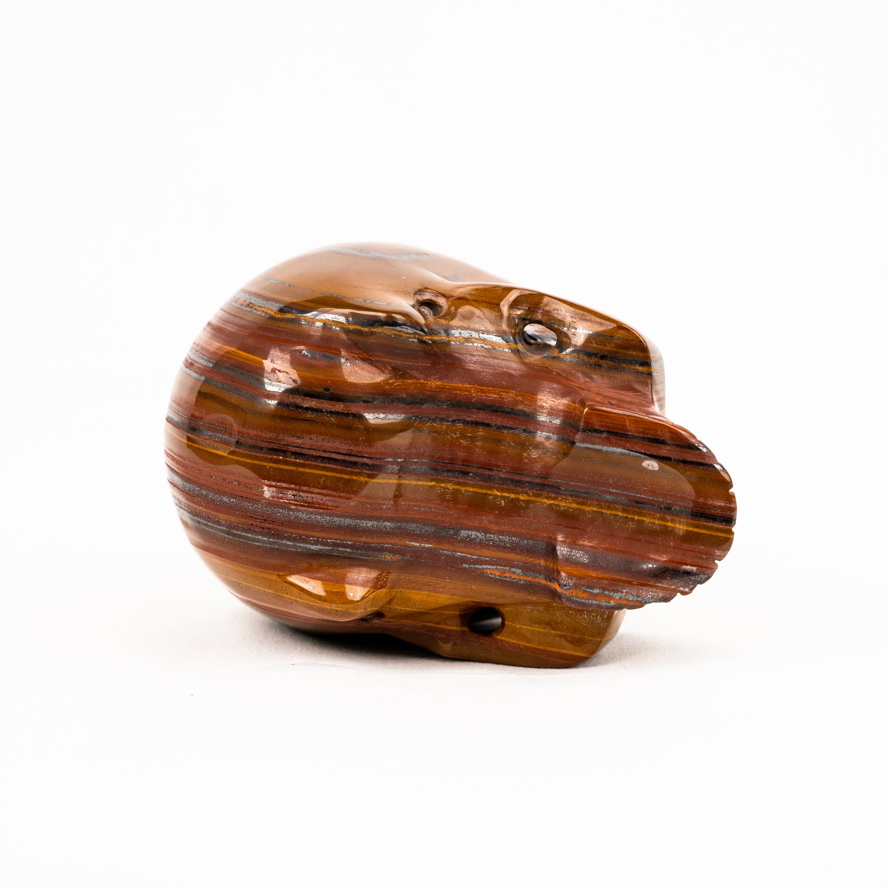 Red Iron Tigers Eye Skull - Hand Carved 4.25" Jawless Crystal Skull