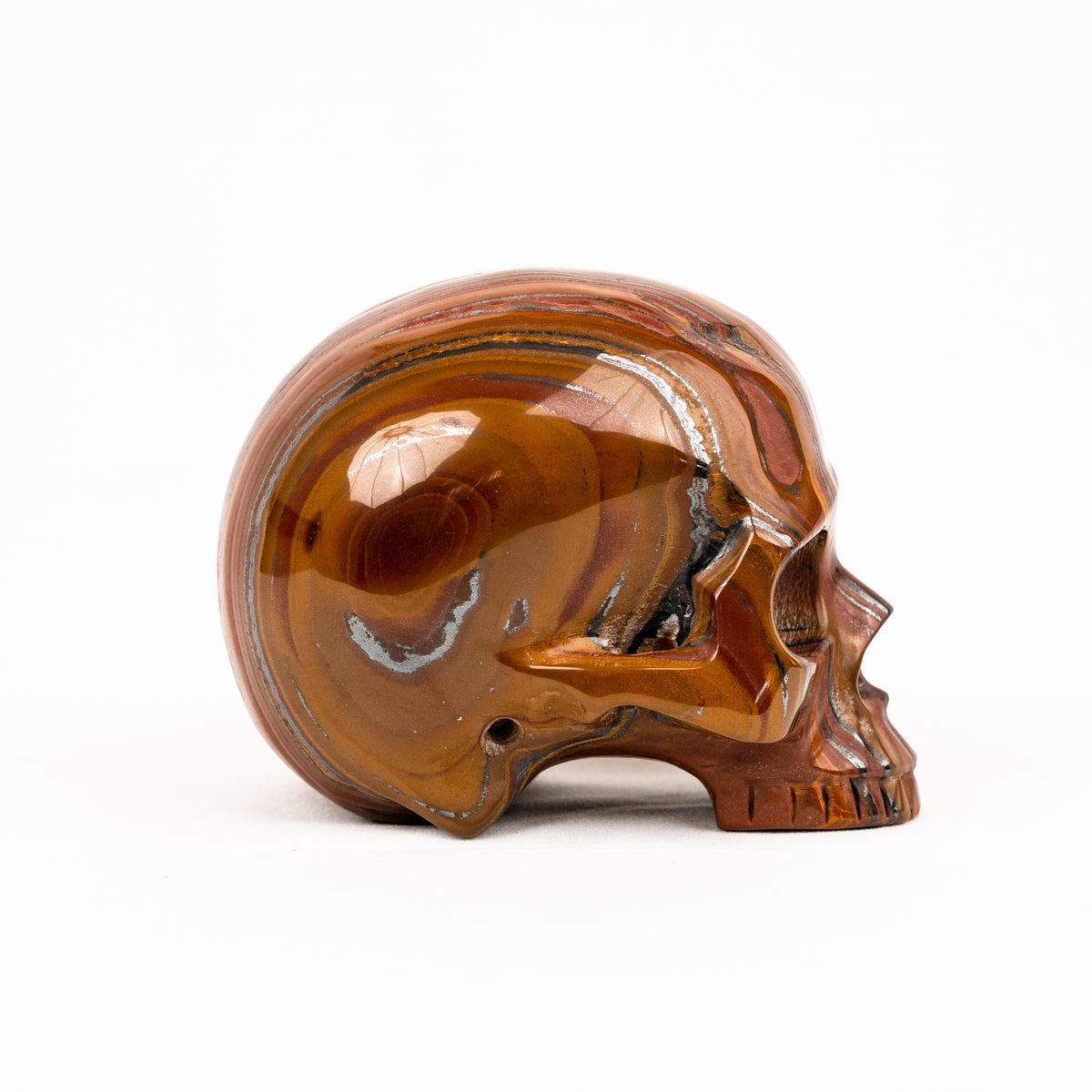 Red Iron Tigers Eye Skull - Hand Carved 4.25" Jawless Crystal Skull
