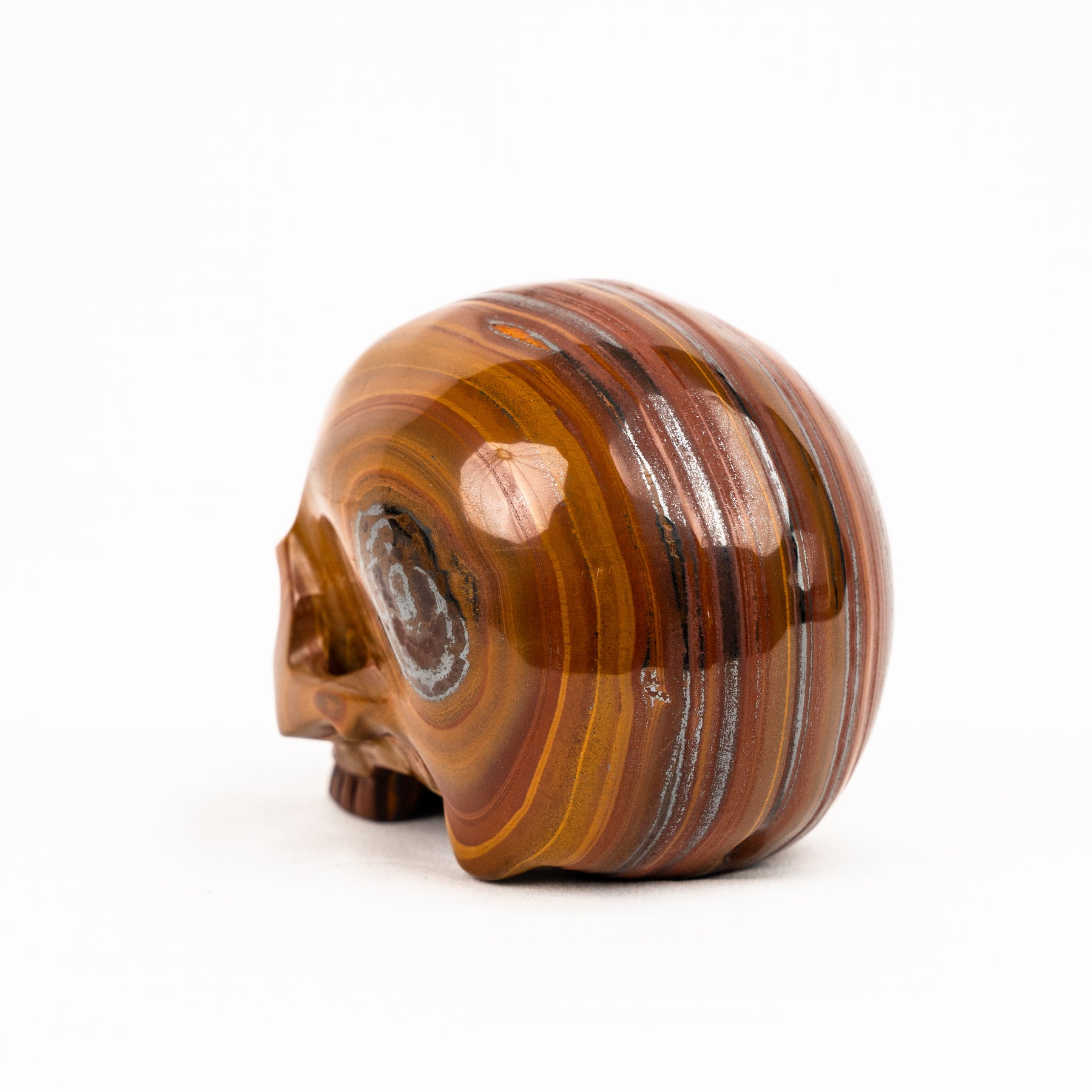 Red Iron Tigers Eye Skull - Hand Carved 4.25" Jawless Crystal Skull