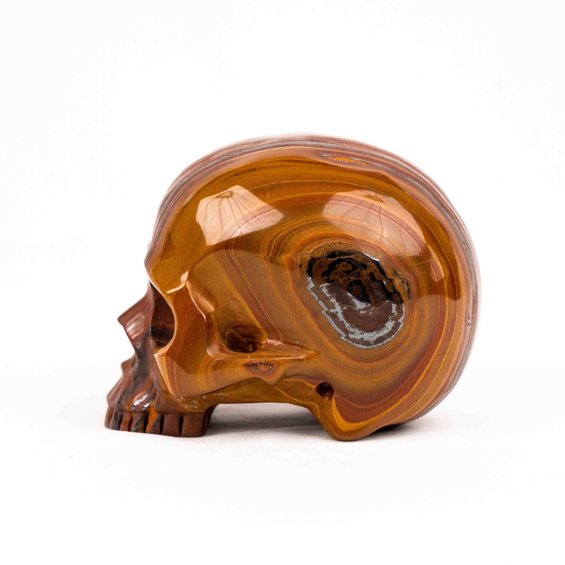 Red Iron Tigers Eye Skull - Hand Carved 4.25" Jawless Crystal Skull