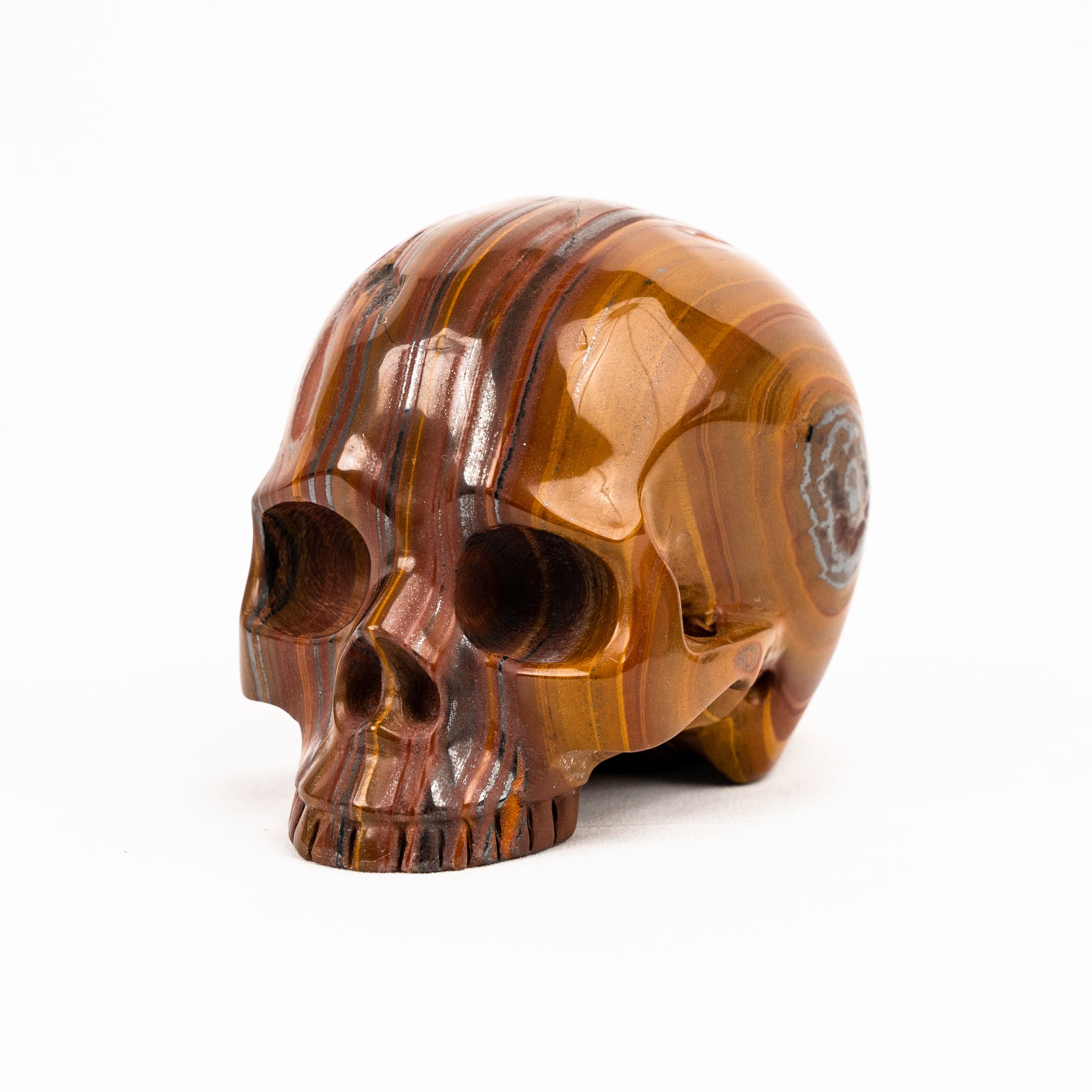 Red Iron Tigers Eye Skull - Hand Carved 4.25" Jawless Crystal Skull