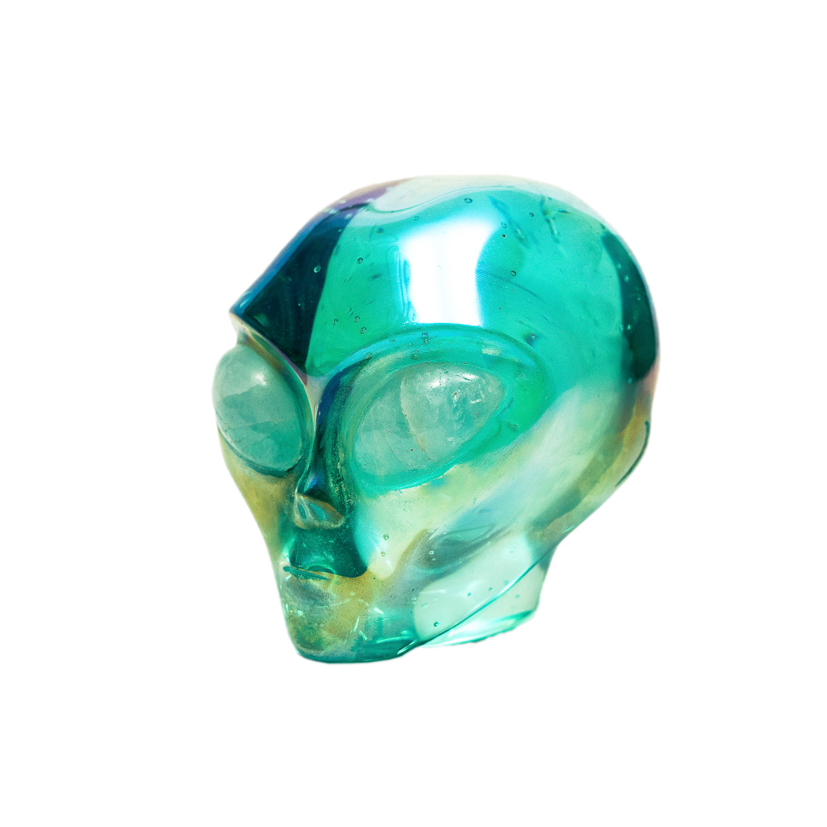 Electroplated Blue Obsidian Glass Natural Aquamarine Eyes Crystal Alien - 4" Large Crystal Skull
