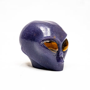 Purple Aventurine Crystal Alien with Tigers Eye - 3.5" Hand Carved Crystal Skull