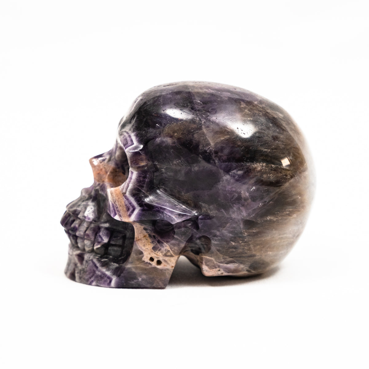 Chevron Amethyst Crystal Skull - Hand  Carved 4" Large Crystal Skull