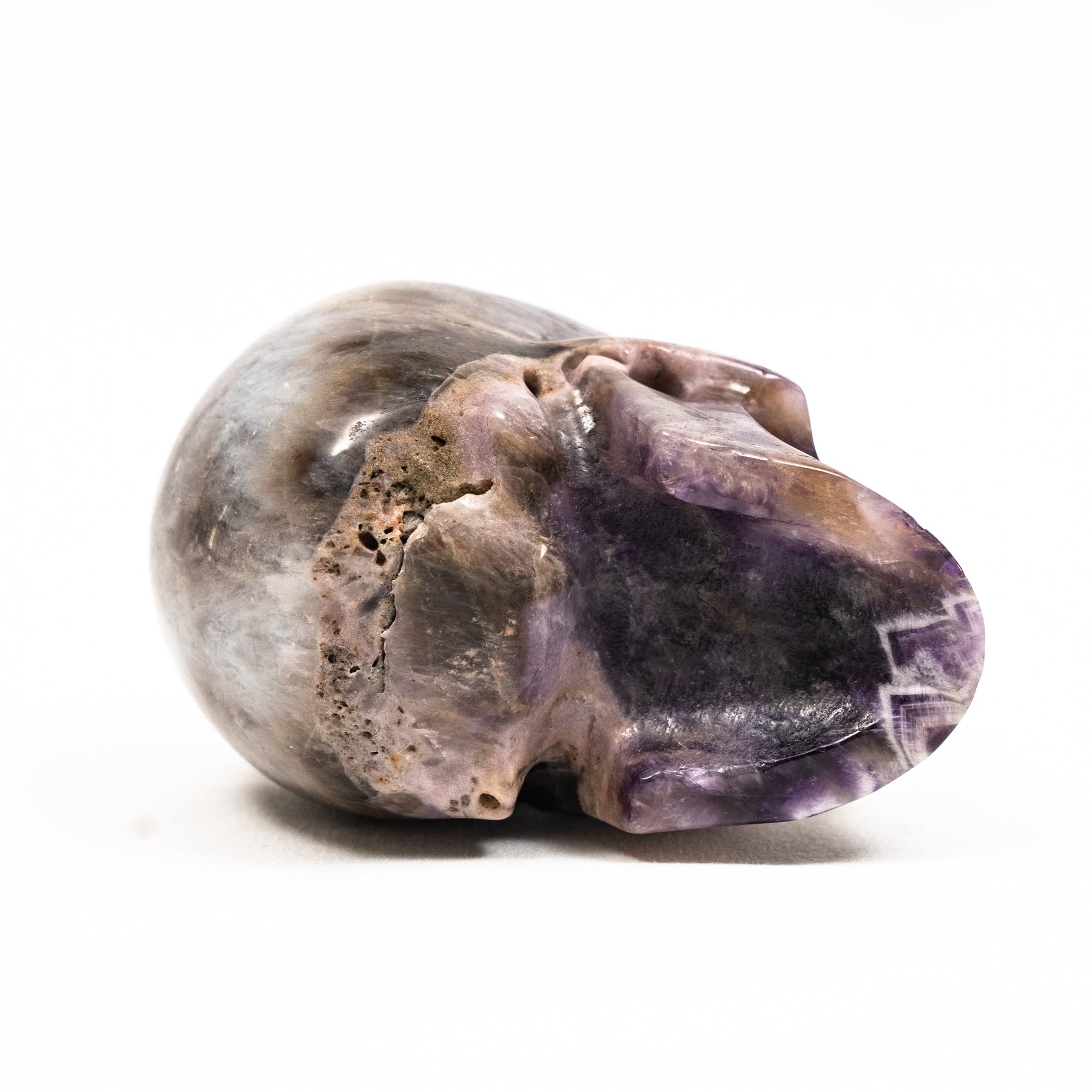 Chevron Amethyst Crystal Skull - Hand  Carved 4" Large Crystal Skull
