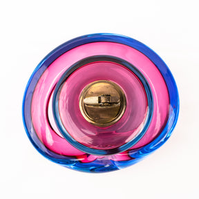 Vintage Alfredo Barbini Murano Glass Alexandrite Ashtray & Pedestal Table Lighter Set - Ruby Blue