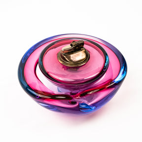 Vintage Alfredo Barbini Murano Glass Alexandrite Ashtray & Pedestal Table Lighter Set - Ruby Blue