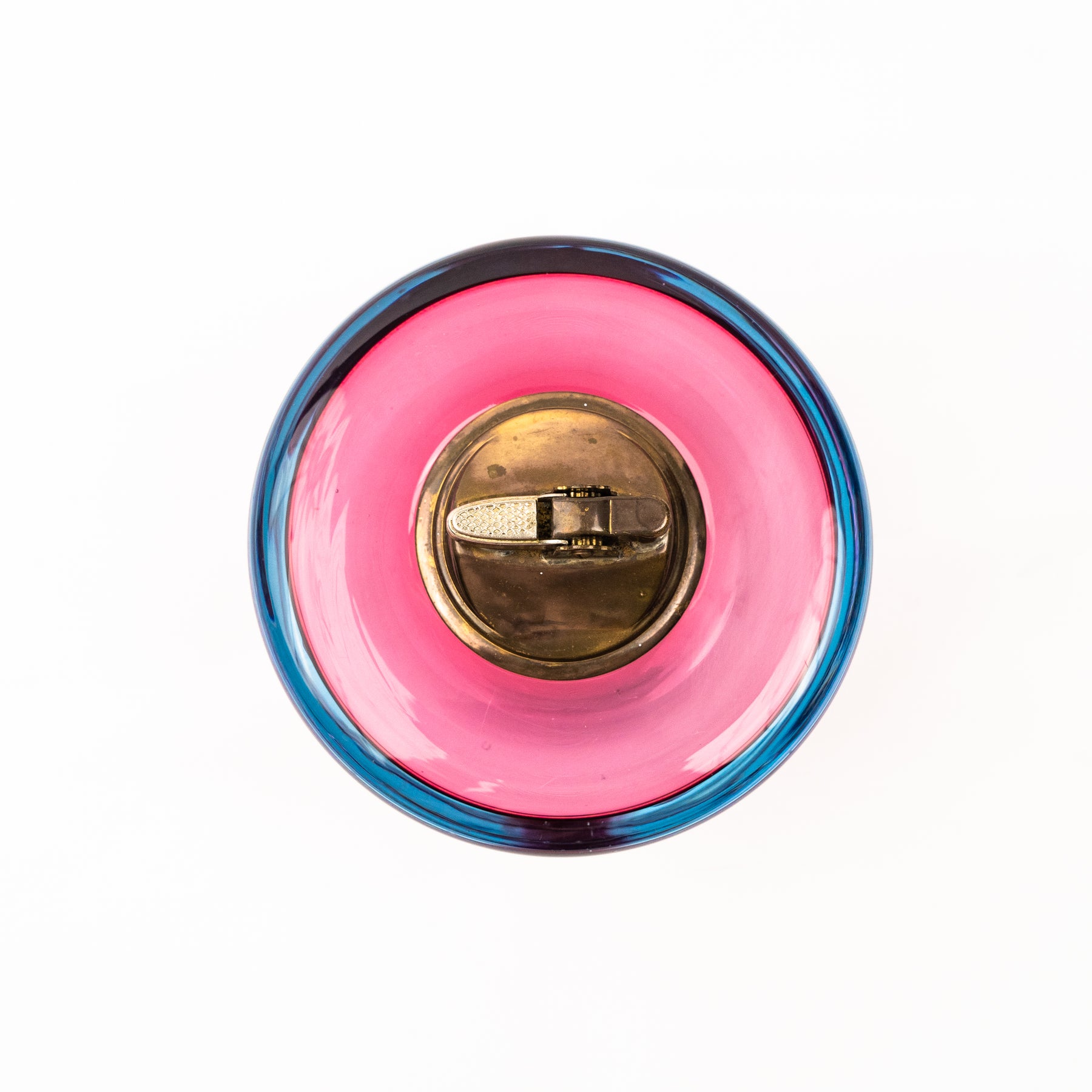 Vintage Alfredo Barbini Murano Glass Alexandrite Ashtray & Pedestal Table Lighter Set - Ruby Blue