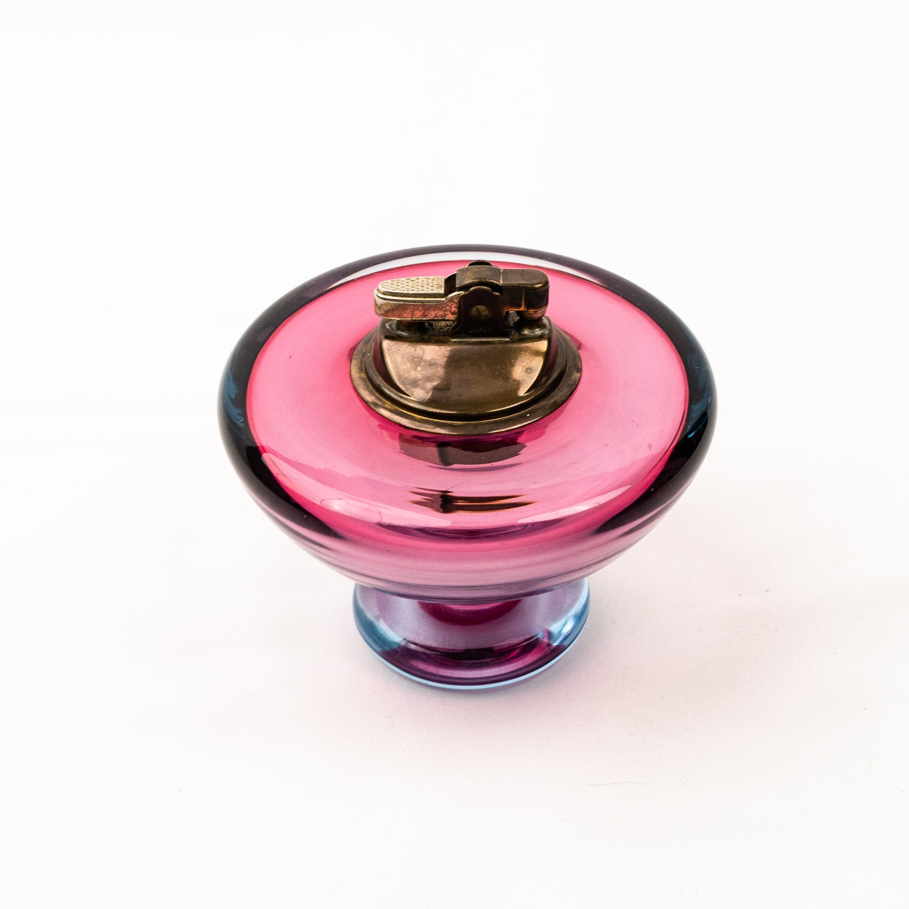 Vintage Alfredo Barbini Murano Glass Alexandrite Ashtray & Pedestal Table Lighter Set - Ruby Blue