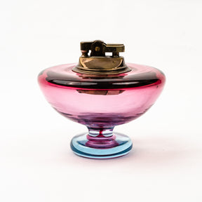Vintage Alfredo Barbini Murano Glass Alexandrite Ashtray & Pedestal Table Lighter Set - Ruby Blue