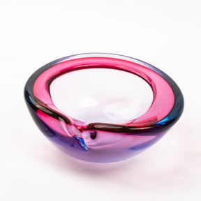 Vintage Alfredo Barbini Murano Glass Alexandrite Ashtray & Pedestal Table Lighter Set - Ruby Blue