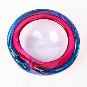 Vintage Alfredo Barbini Murano Glass Alexandrite Ashtray & Pedestal Table Lighter Set - Ruby Blue