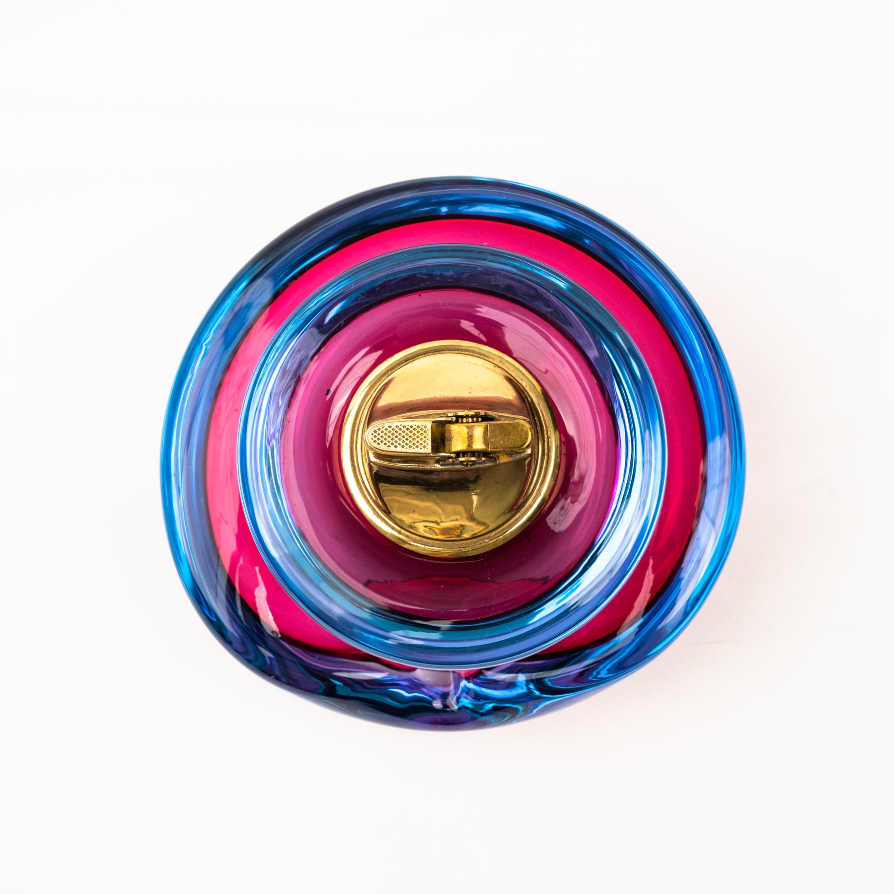 Vintage Alfredo Barbini Murano Glass Alexandrite Ashtray & Table Lighter Set - Ruby Blue