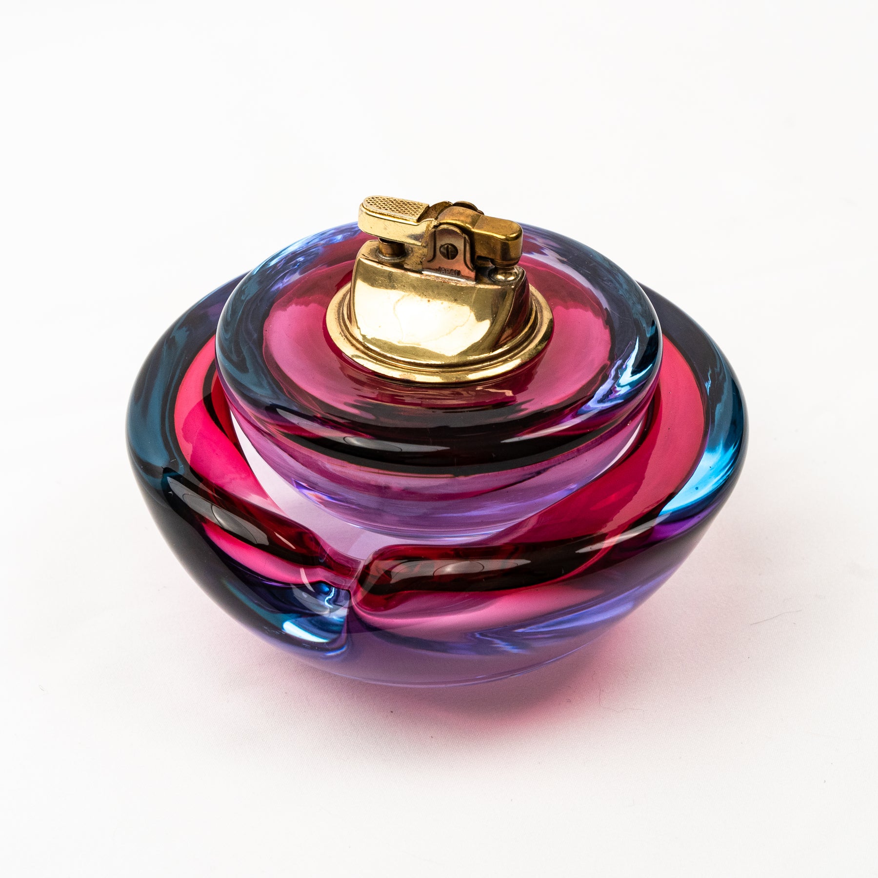Vintage Alfredo Barbini Murano Glass Alexandrite Ashtray & Table Lighter Set - Ruby Blue