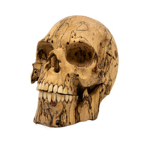 Wood Skull - Life Size Large 5" Hand Carved Human Skull Replica Skeleton Head