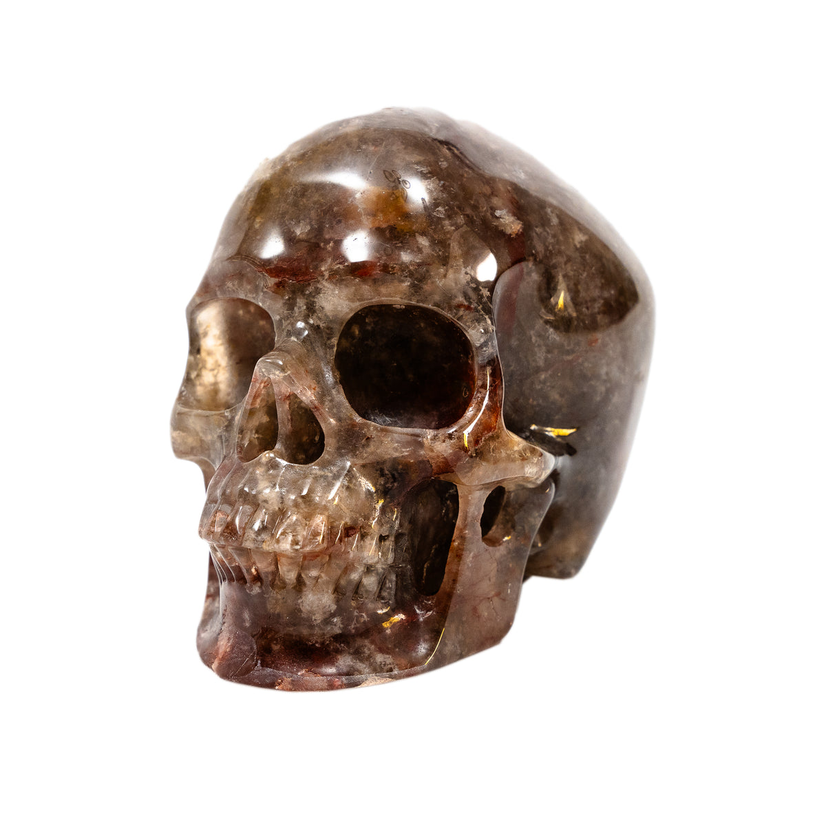 Hematite Fire Quartz Crystal Skull - Large Hand Carved 5" Reiki Chakra Healing Crystal Skull Stone