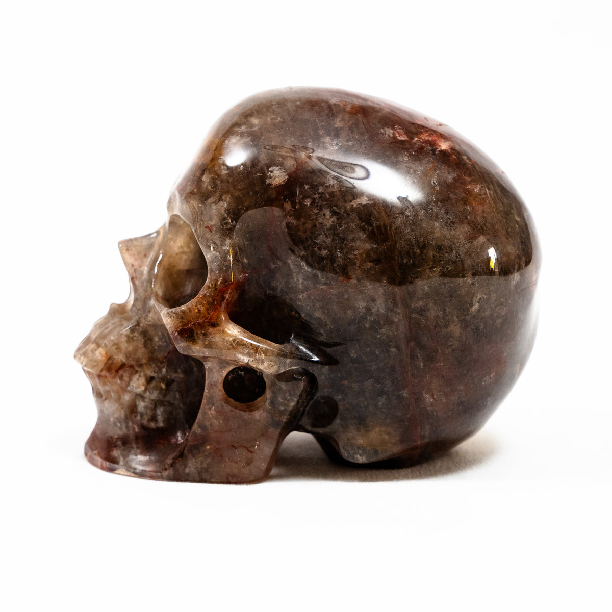 Hematite Fire Quartz Crystal Skull - Large Hand Carved 5" Reiki Chakra Healing Crystal Skull Stone