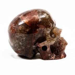 Hematite Fire Quartz Crystal Skull - Large Hand Carved 5" Reiki Chakra Healing Crystal Skull Stone